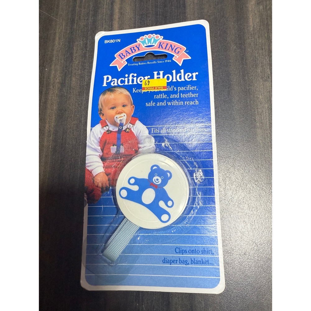 Baby‎ King Pacifier Holder Vintage Teddy Bear Clip 1991 New in Package